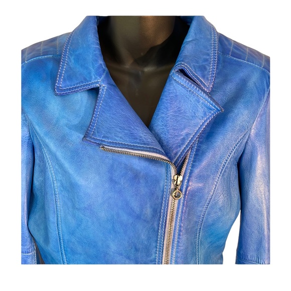 GMS-75 woman’s soft leather jacket in shades of blue, size medium, never worn - Picture 2 of 12
